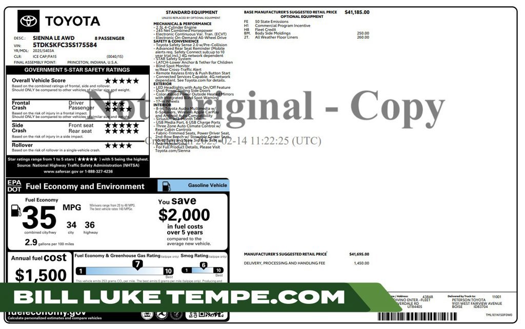 Used 2025 Toyota Sienna LE AWD/4WD image 1