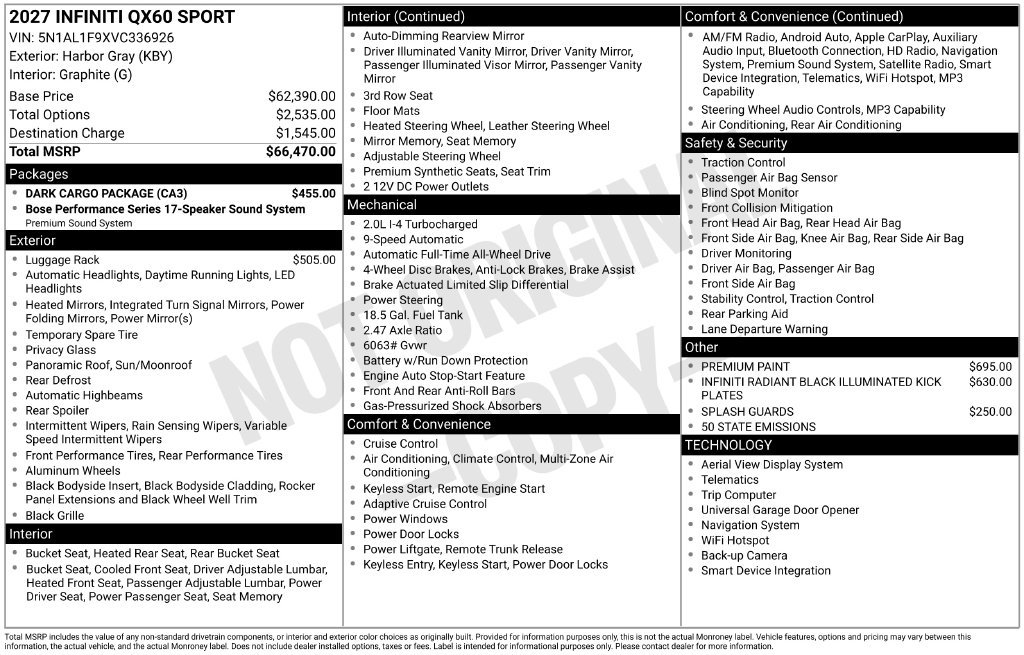 New 2027 INFINITI QX60 Sport w/ Dark Cargo Package AWD/4WD image 12