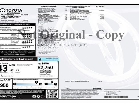 Used 2021 Toyota Avalon Limited w/ Advanced Safety Package FWD image 2