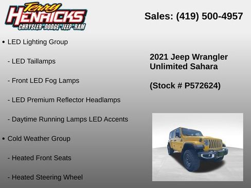Used 2021 Jeep Wrangler Unlimited Sahara w/ Uconnect 4C Nav & Sound Group AWD/4WD image 12