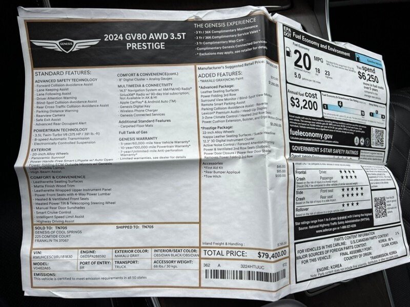 Used 2024 Genesis GV80 3.5T w/ Prestige Package AWD/4WD image 47
