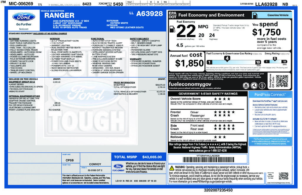 Used 2020 Ford Ranger Lariat w/ Equipment Group 501A Mid AWD/4WD image 25