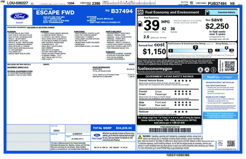 Used 2023 Ford Escape ST-Line w/ Equipment Group 301A FWD image 2