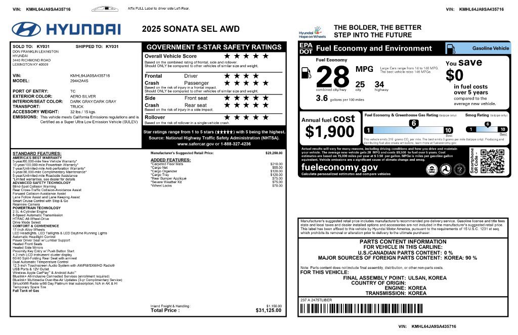 Used 2025 Hyundai Sonata SEL AWD/4WD image 8