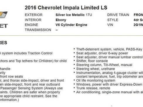 Used 2016 Chevrolet Impala Limited LS FWD image 16
