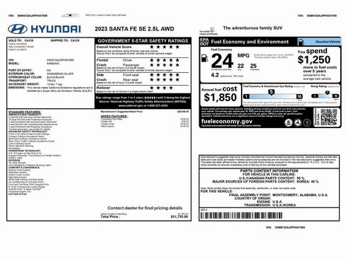 Used 2023 Hyundai Santa Fe SE image 2
