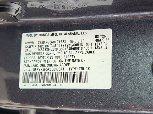 Certified 2020 Honda Ridgeline RTL image 27