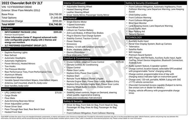 Used 2022 Chevrolet Bolt LT w/ Infotainment Package FWD image 41
