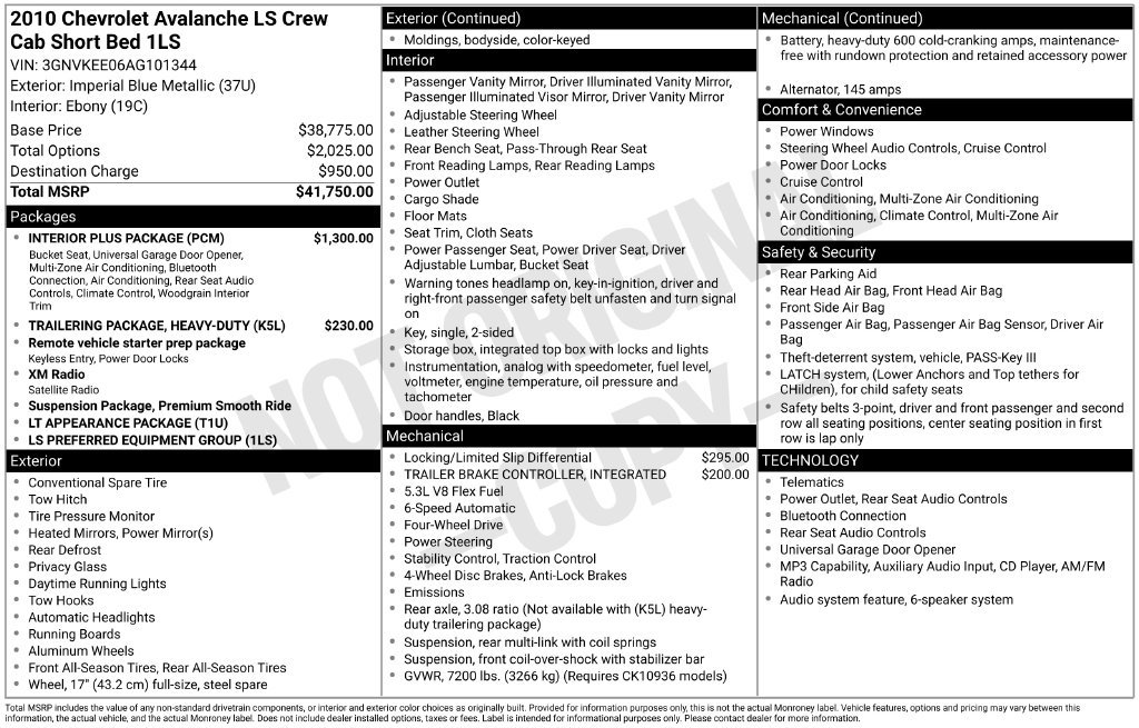 Used 2010 Chevrolet Avalanche LS w/ Interior Plus Package AWD/4WD image 1