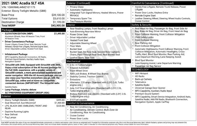 Used 2021 GMC Acadia SLT w/ Elevation Edition FWD image 31
