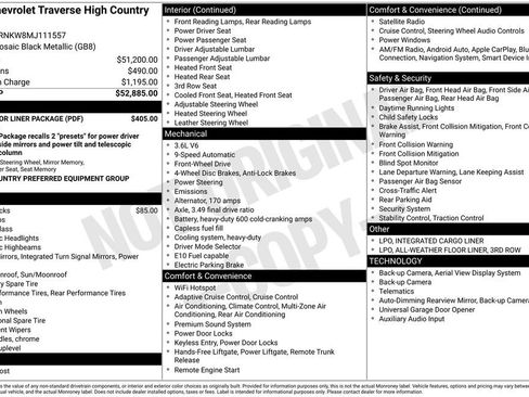 Used 2021 Chevrolet Traverse High Country w/ LPO, Floor Liner Package FWD image 7