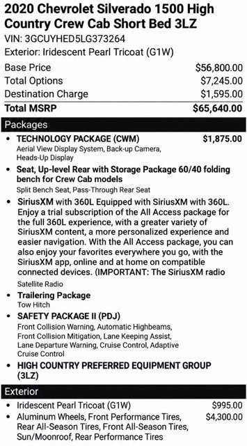 Used 2020 Chevrolet Silverado 1500 High Country w/ Technology Package AWD/4WD image 6