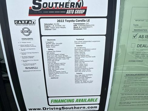 Used 2022 Toyota Corolla LE w/ Carpet Mat Package (TMS) FWD image 11