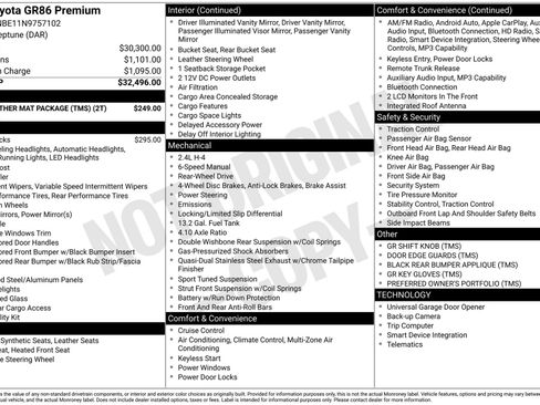 Used 2022 Toyota GR86 Premium w/ ALL Weather Mat Package (TMS) RWD image 3