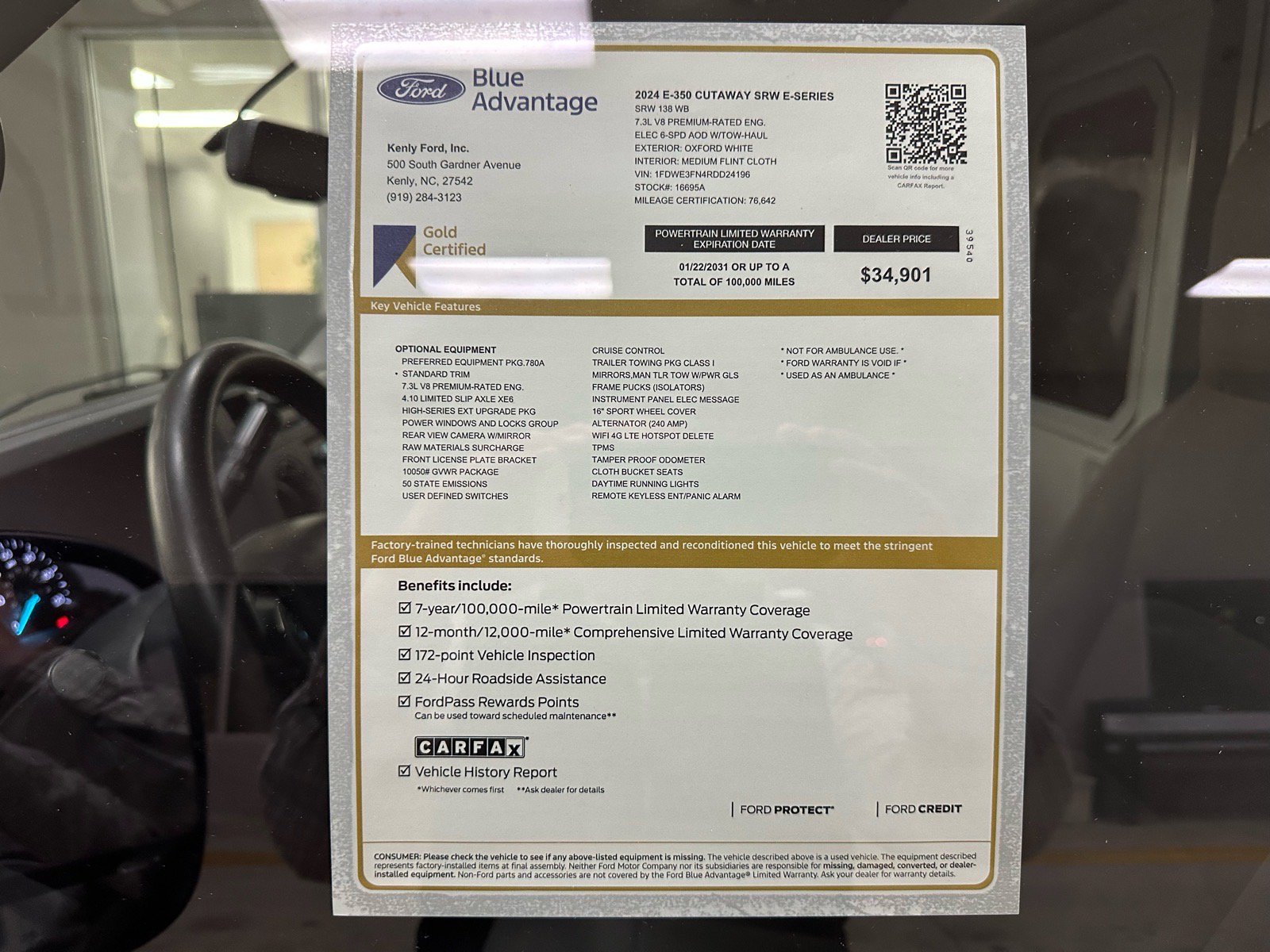 Certified 2024 Ford E-350 and Econoline 350 Super Duty w/ Power Windows & Locks Group RWD image 4