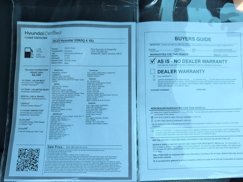 Certified 2023 Hyundai Ioniq 6 SEL w/ Cargo Package RWD image 33