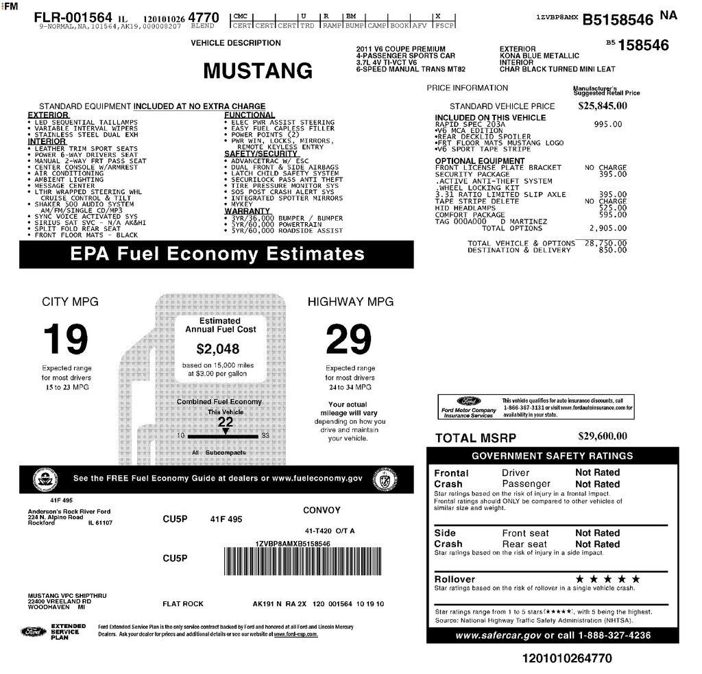 Used 2011 Ford Mustang Premium w/ 203A Rapid Spec Order Code RWD image 6
