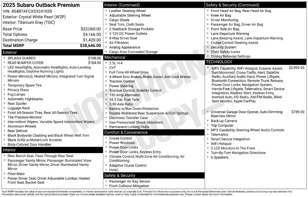 Certified 2025 Subaru Outback Premium AWD/4WD image 6