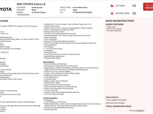 Used 2025 Toyota Camry LE FWD image 4
