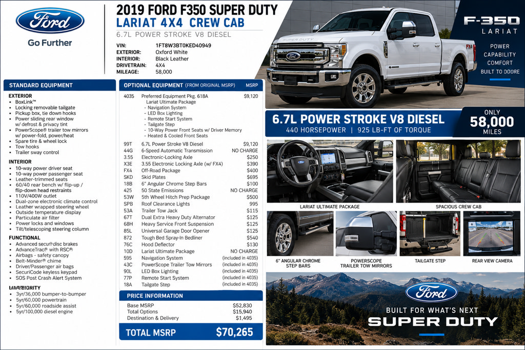 Used 2019 Ford F350 Lariat w/ Lariat Ultimate Package AWD/4WD image 2