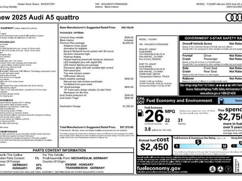 Used 2025 Audi A5 2.0T Premium Plus w/ Premium Plus AWD/4WD image 3