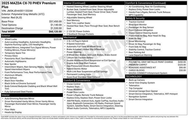 Certified 2025 MAZDA CX-70 Plug-In Hybrid w/ Premium Plus AWD/4WD image 5