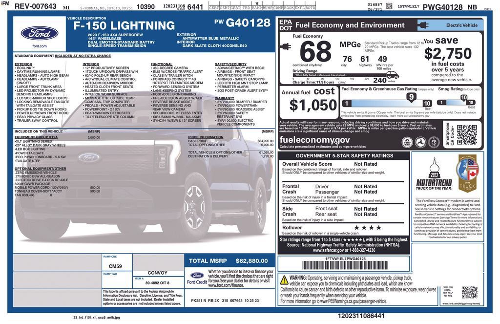 Used 2023 Ford F150 Lightning XLT w/ Equipment Group 312A High AWD/4WD image 5