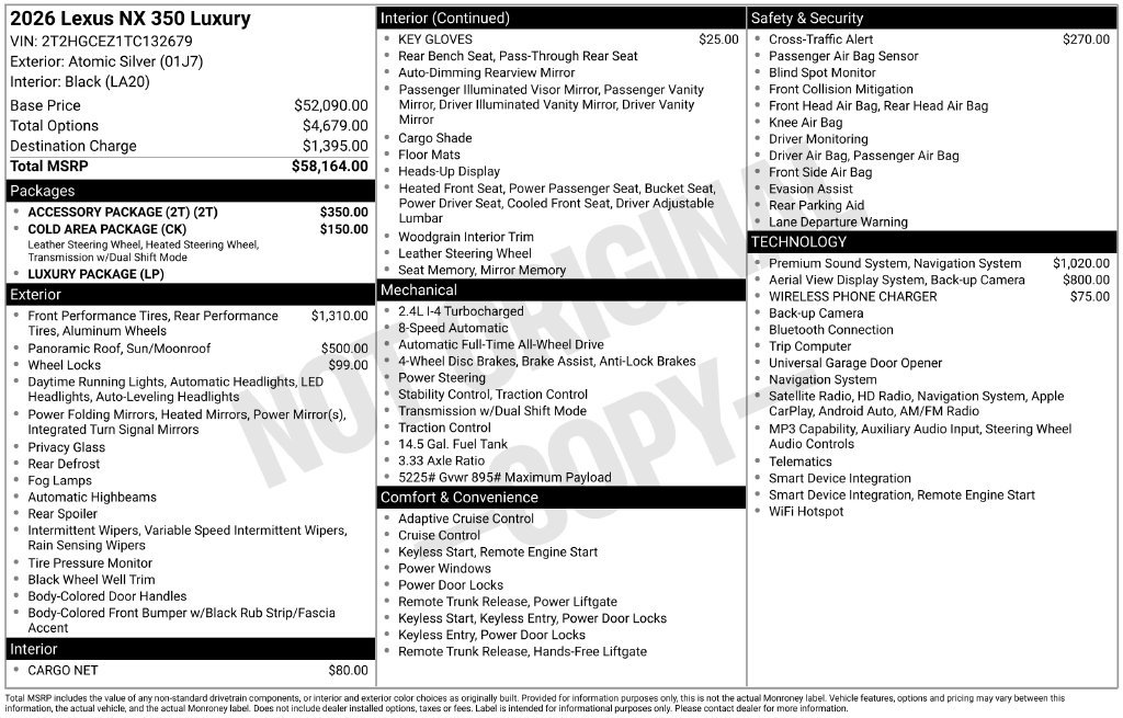 New 2026 Lexus NX 350 AWD w/ Accessory Package (2T) image 4