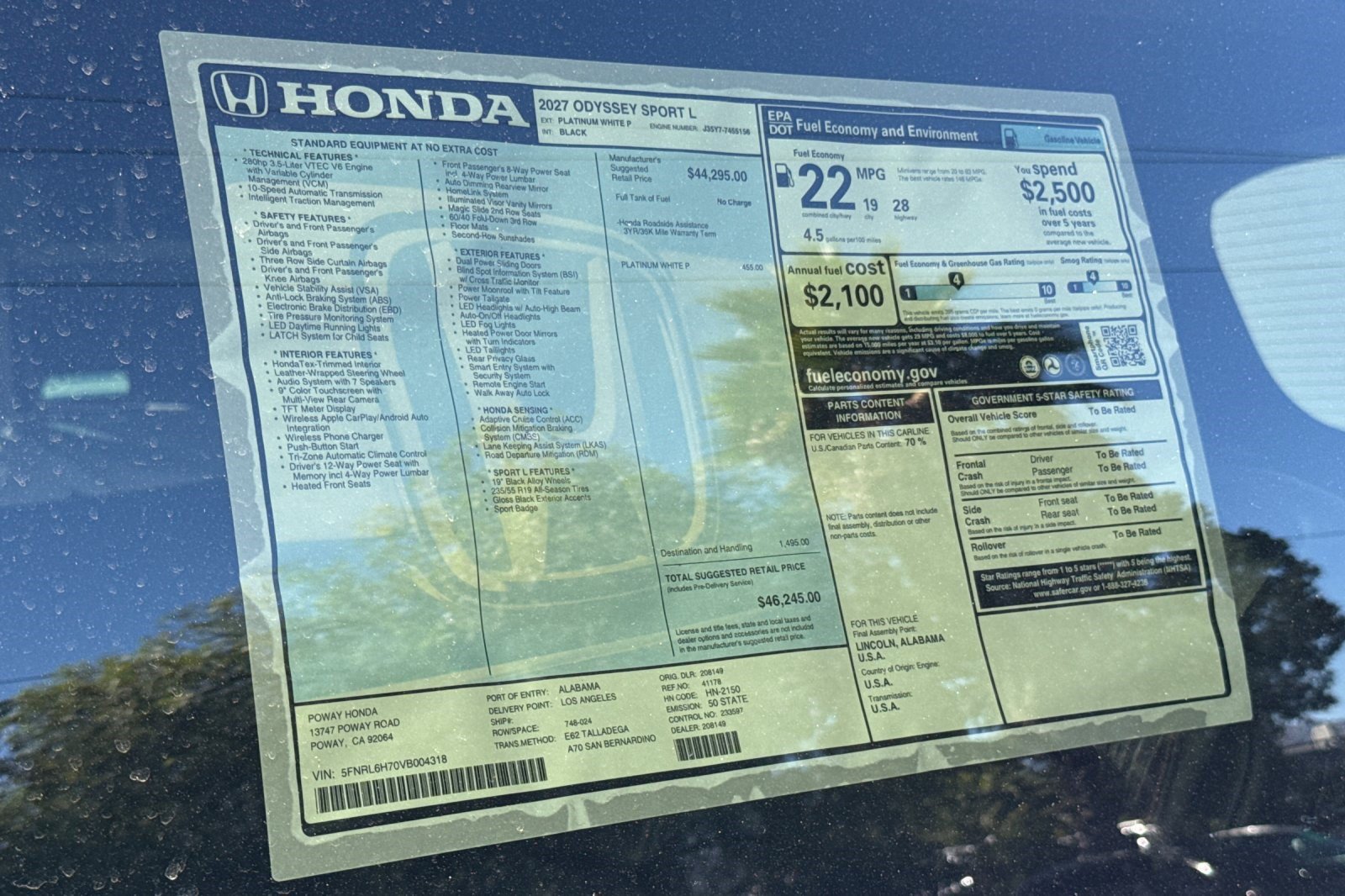 New 2027 Honda Odyssey Sport-L image 35