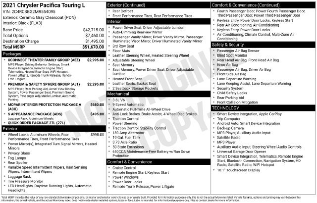 Used 2021 Chrysler Pacifica Touring-L w/ Uconnect Theater Family Group AWD/4WD image 2