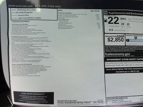 New 2026 Land Rover Range Rover Sport SE AWD/4WD image 7