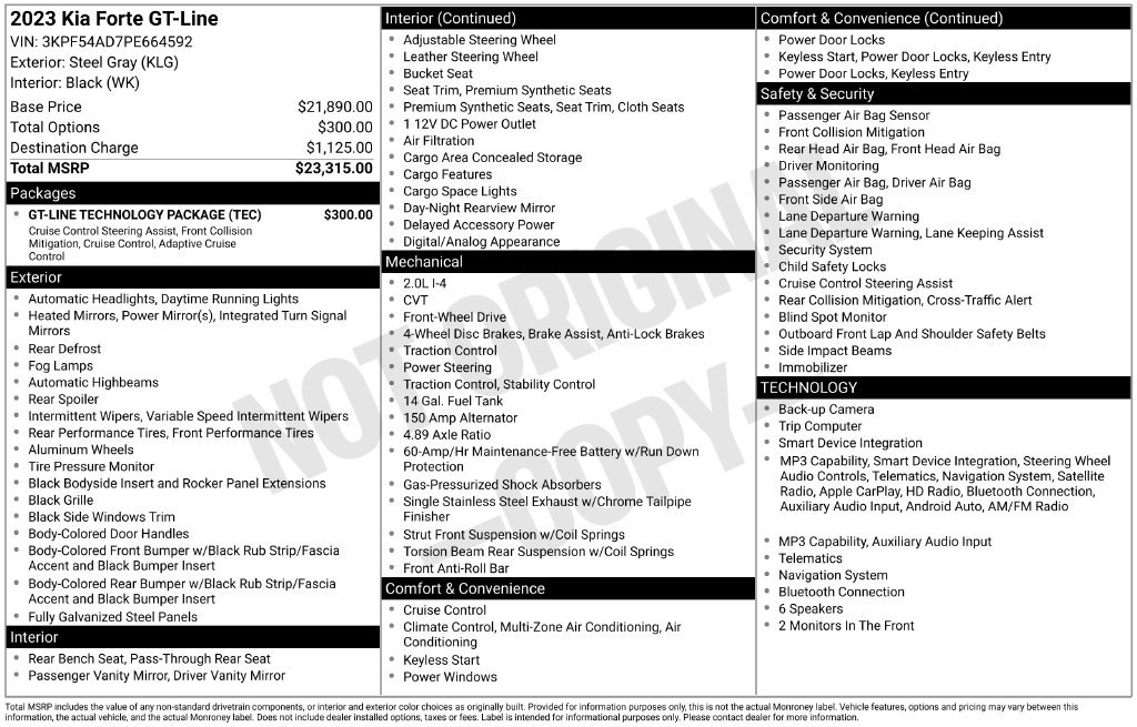Used 2023 Kia Forte GT-Line w/ GT-Line Technology Package FWD image 11