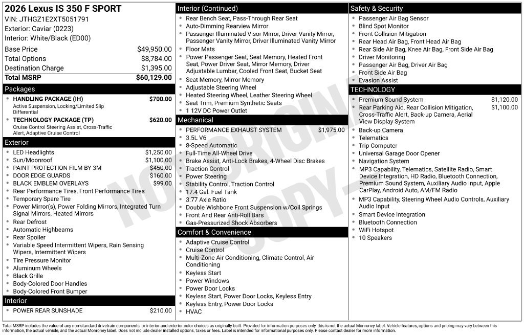 New 2026 Lexus IS 350 F Sport w/ Handling Package AWD/4WD image 4