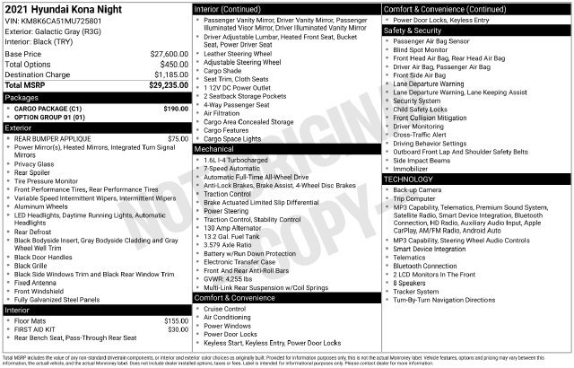 Used 2021 Hyundai Kona Night w/ Cargo Package AWD/4WD image 5