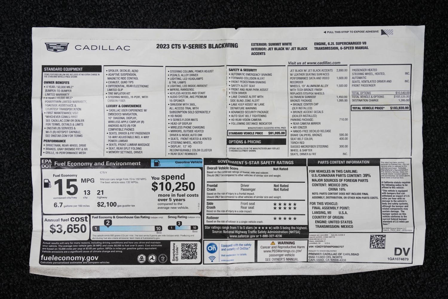 Used 2023 Cadillac CT5 V Blackwing w/ LPO, Bronce Accent Package RWD image 4