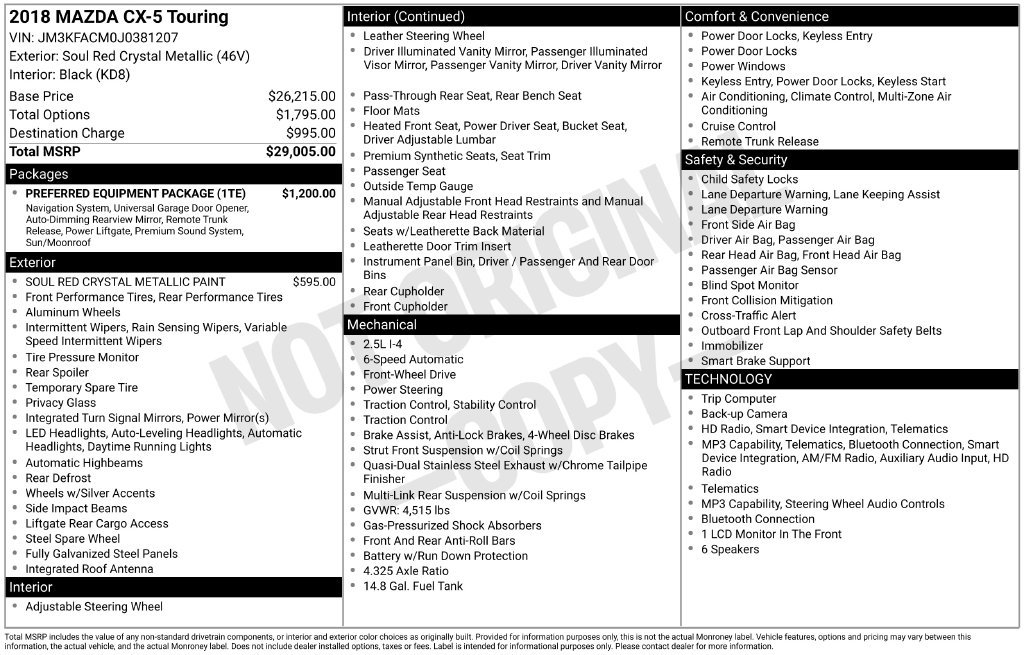 Used 2018 MAZDA CX-5 Touring w/ Preferred Equipment Package FWD image 3