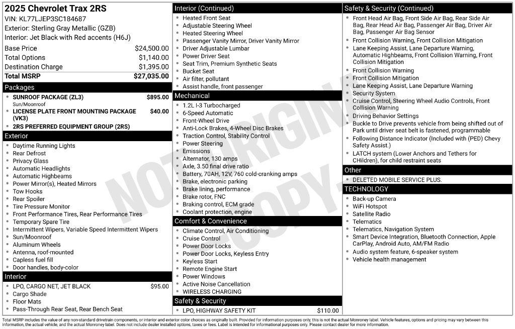 Used 2025 Chevrolet Trax RS w/ Sunroof Package FWD image 12