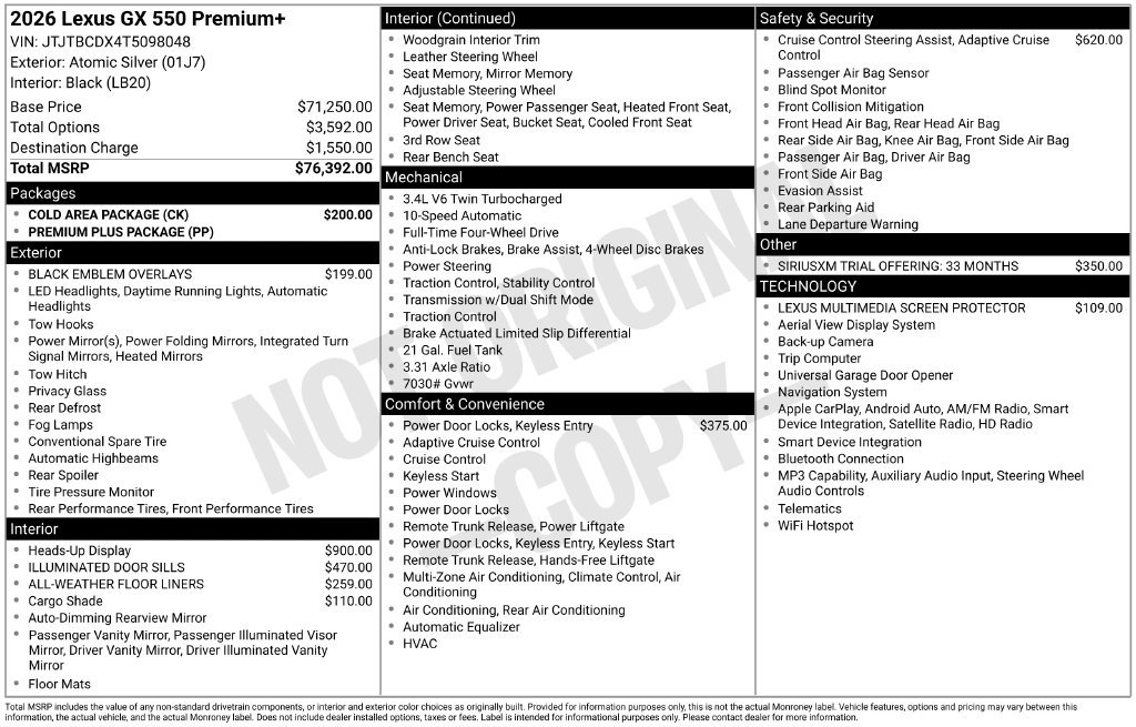 New 2026 Lexus GX 550 w/ Cold Area Package AWD/4WD image 4