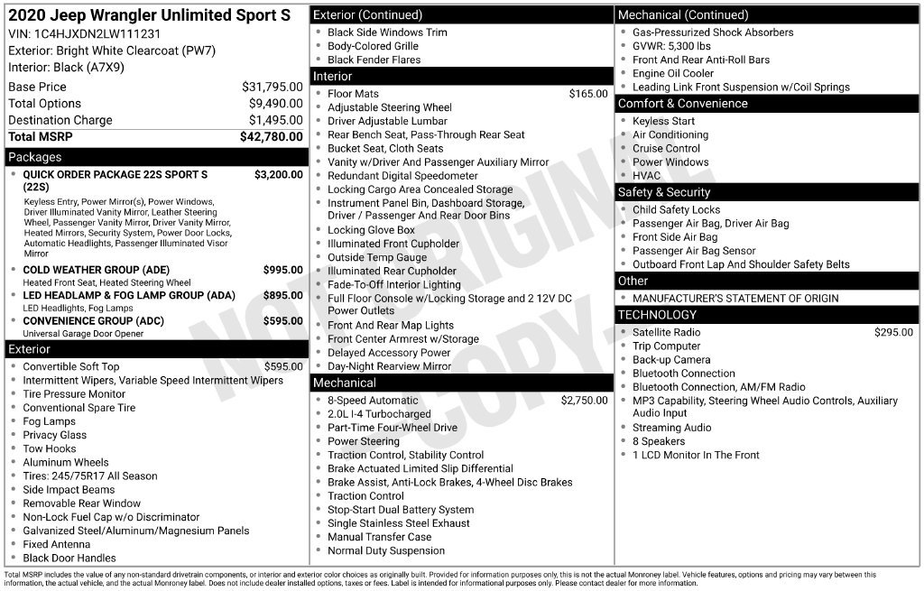 Used 2020 Jeep Wrangler Unlimited Sport S AWD/4WD image 2