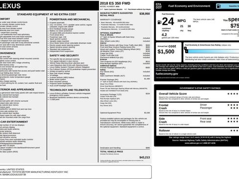 Used 2018 Lexus ES 350 ES 350 Sedan 4D image 28