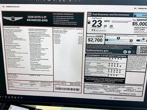 New 2026 Genesis GV70 2.5T Advanced AWD/4WD image 39