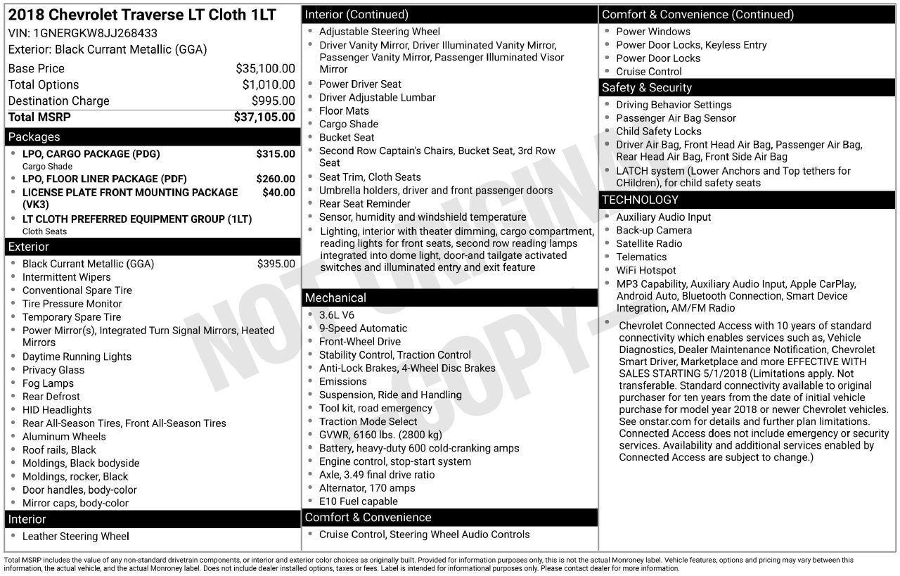 Used 2018 Chevrolet Traverse LT w/ LPO, Cargo Package FWD image 28