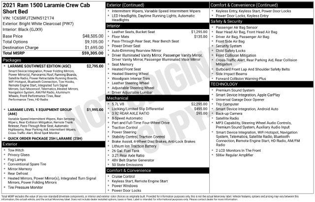Used 2021 RAM 1500 Laramie w/ Laramie Southwest Edition AWD/4WD image 1