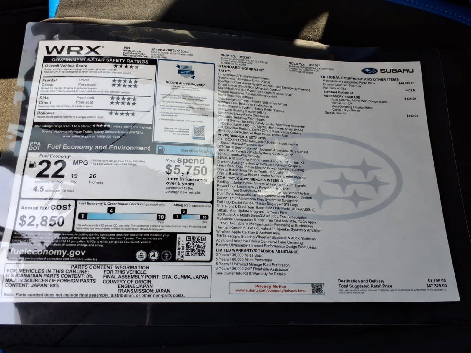 New 2026 Subaru WRX tS w/ Accessory Package #2 AWD/4WD image 40