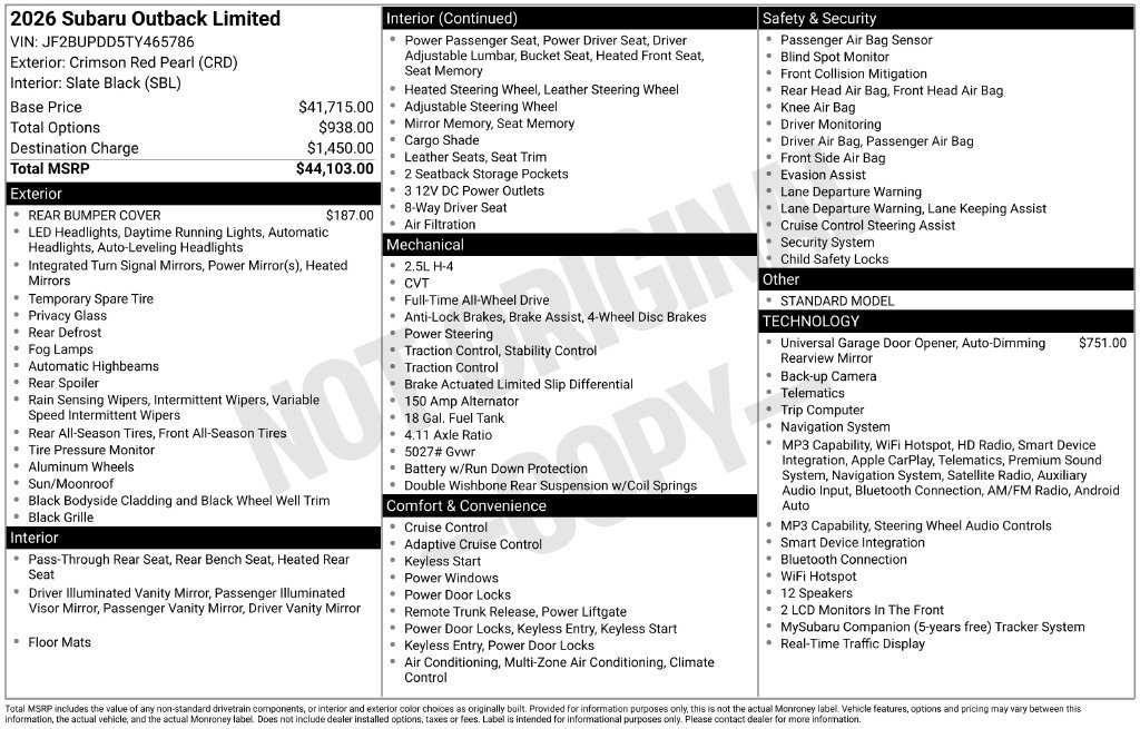Used 2026 Subaru Outback Limited AWD/4WD image 9