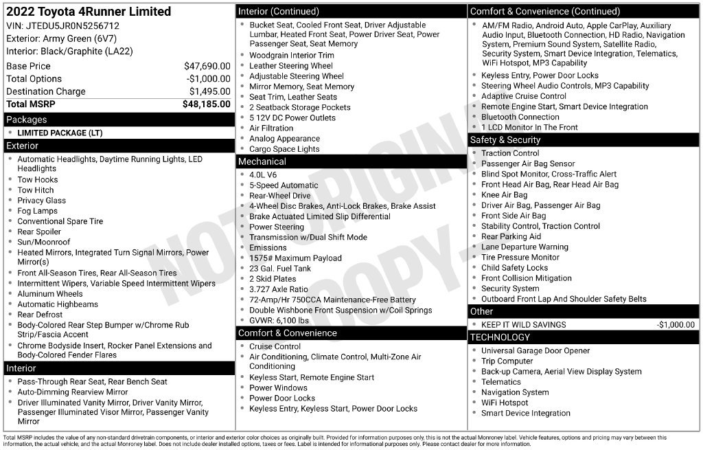 Used 2022 Toyota 4Runner Limited RWD image 7