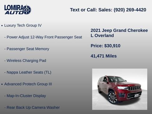 Used 2021 Jeep Grand Cherokee L Overland w/ Advanced Protech Group III AWD/4WD image 14