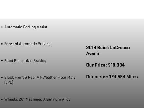 Used 2019 Buick LaCrosse Avenir w/ Driver Confidence Package II AWD/4WD image 24