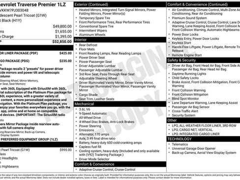 Certified 2023 Chevrolet Traverse Premier w/ LPO, Floor Liner Package AWD/4WD image 7