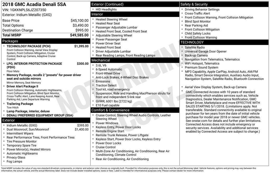 Used 2018 GMC Acadia Denali w/ Technology Package FWD image 6